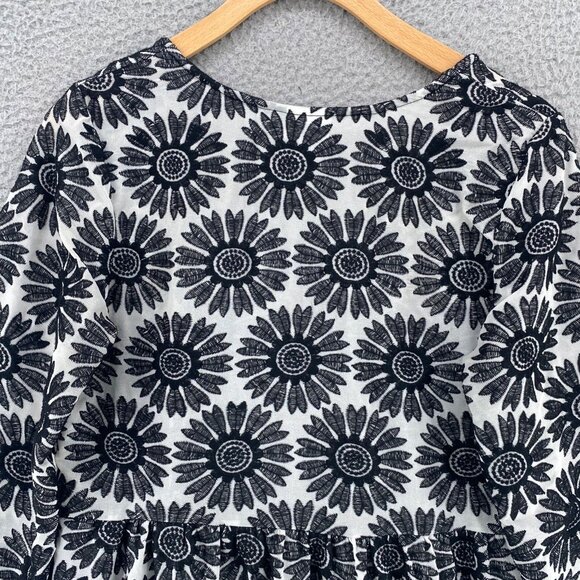 Ivy Jane Top Women Small Black White Embroidered Floral Long Sleeve Tunic Blouse - Picture 4 of 11
